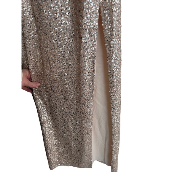 Aiden Mattox Gold Sequins Dress, High Slit, Deep Illusion V-Neck | Size 12 - Picture 6 of 10
